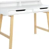 Secretaria Em Madeira Clara E Branca Com 2 Gavetas 110 X 58 Cm Barie