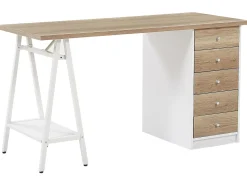 Secretaria Em Madeira Clara Com 5 Gavetas 140 X 60 Cm Heber