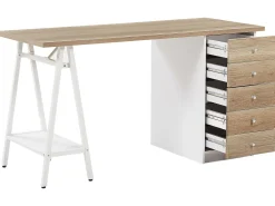 Secretaria Em Madeira Clara Com 5 Gavetas 140 X 60 Cm Heber