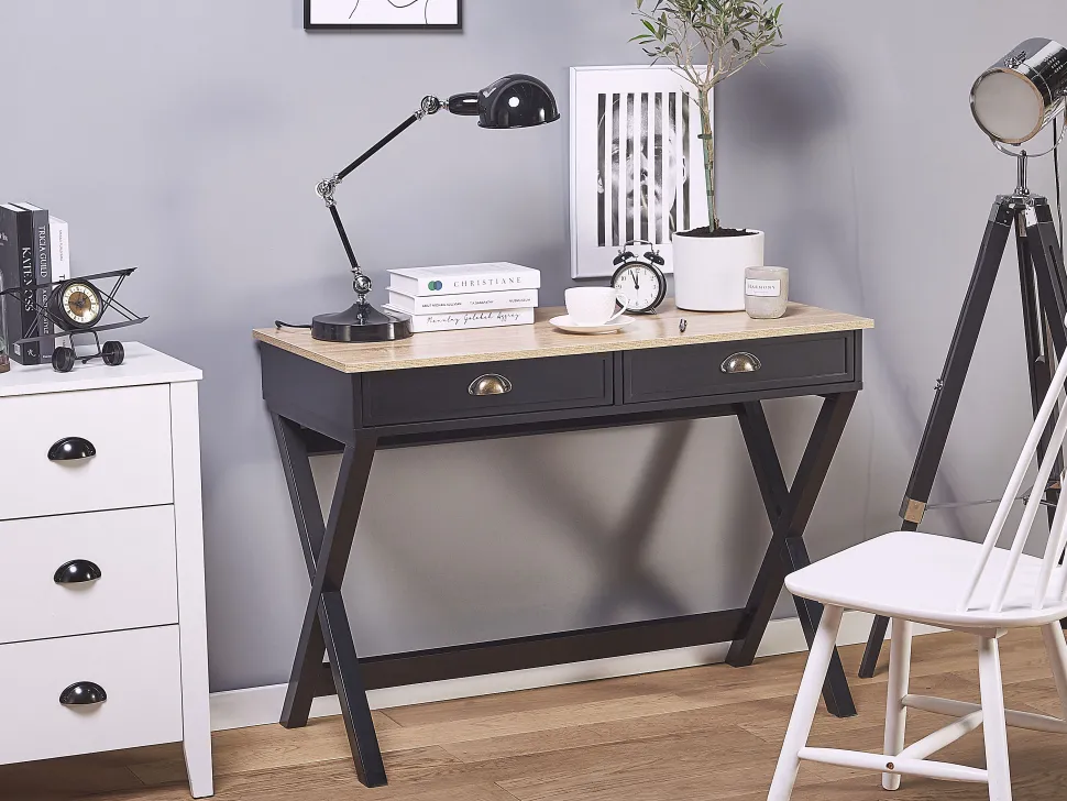 Secretaria Preta E Castanha Clara Com 2 Gavetas 103 X 50 Cm Ekart