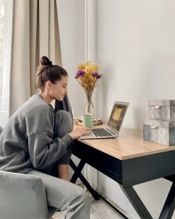 Secretaria Preta E Castanha Clara Com 2 Gavetas 103 X 50 Cm Ekart