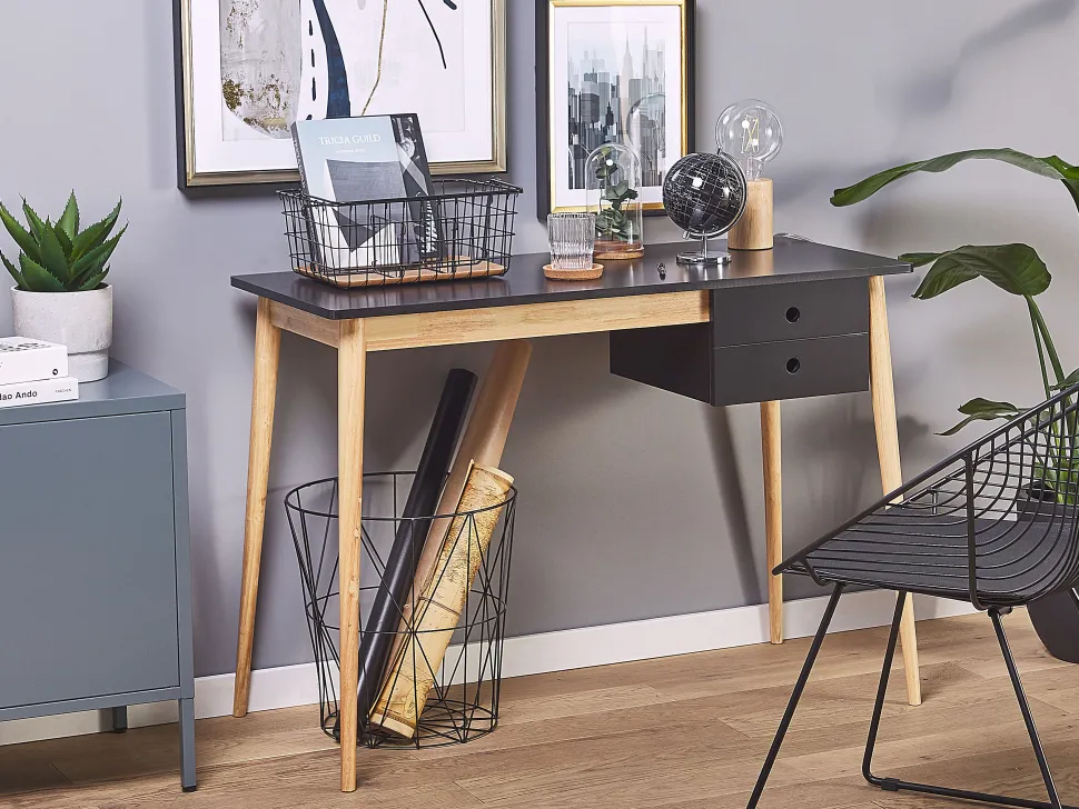 Secretaria Preta E Castanha Clara Com 1 Gaveta 106 X 48 Cm Ebeme