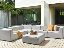 Sofa De Canto Modular 7 Lugares A Direita E Repousa-Pes Em Tecido Cinzento Claro Arezzo