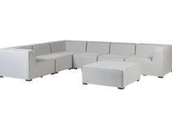 Sofa De Canto Modular 7 Lugares A Direita E Repousa-Pes Em Tecido Cinzento Claro Arezzo