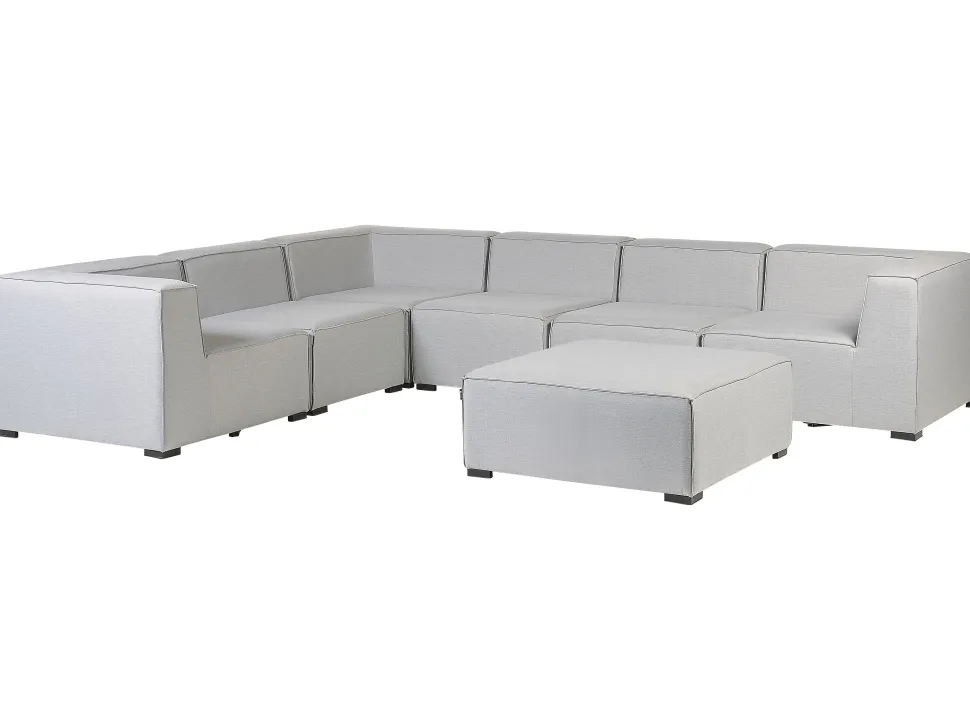 Sofa De Canto Modular 7 Lugares A Direita E Repousa-Pes Em Tecido Cinzento Claro Arezzo