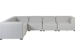 Sofa De Canto Modular 7 Lugares A Direita E Repousa-Pes Em Tecido Cinzento Claro Arezzo