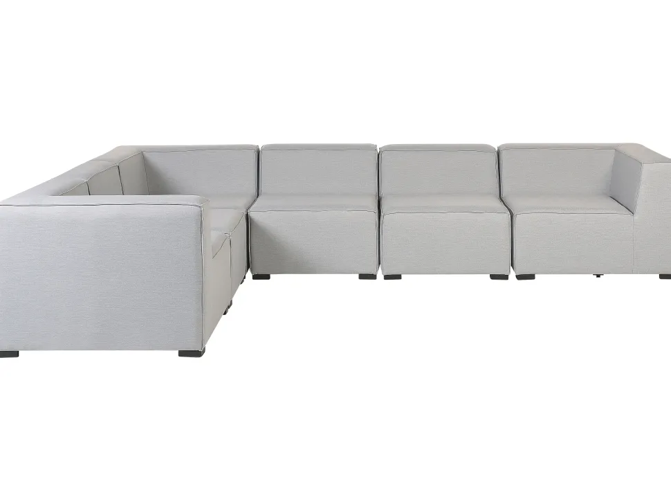 Sofa De Canto Modular 7 Lugares A Direita E Repousa-Pes Em Tecido Cinzento Claro Arezzo