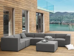 Sofa De Canto Modular 7 Lugares A Direita Com Repousa Pes Em Tecido Cinzento Arezzo