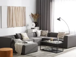 Sofa De Canto Modular 7 Lugares A Direita Com Repousa Pes Em Tecido Cinzento Arezzo