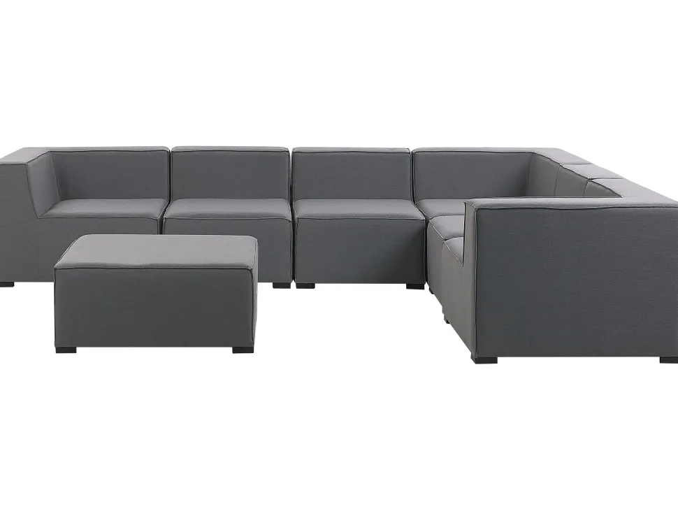 Sofa De Canto Modular 7 Lugares A Direita Com Repousa Pes Em Tecido Cinzento Arezzo