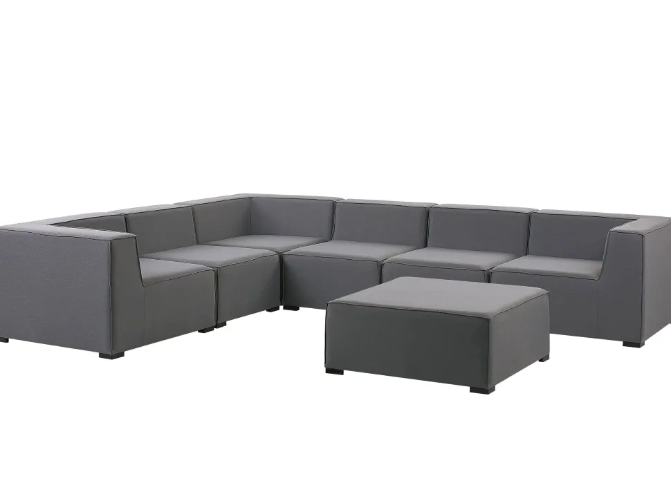 Sofa De Canto Modular 7 Lugares A Direita Com Repousa Pes Em Tecido Cinzento Arezzo