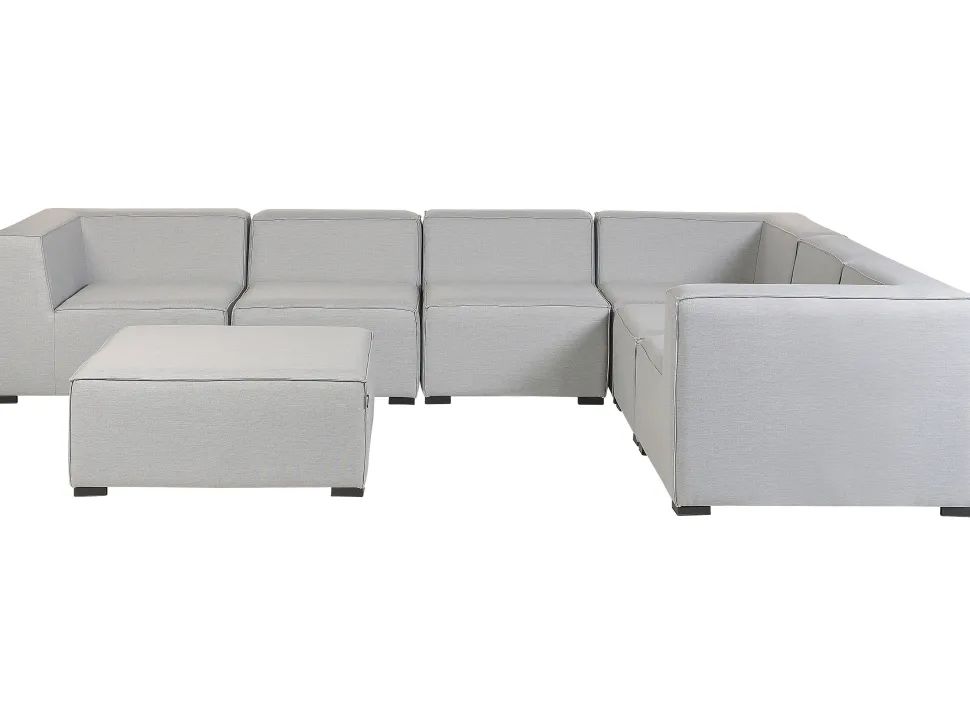 Sofa De Canto Modular 7 Lugares A Esquerda E Repousa-Pes Em Tecido Cinzento Claro Arezzo