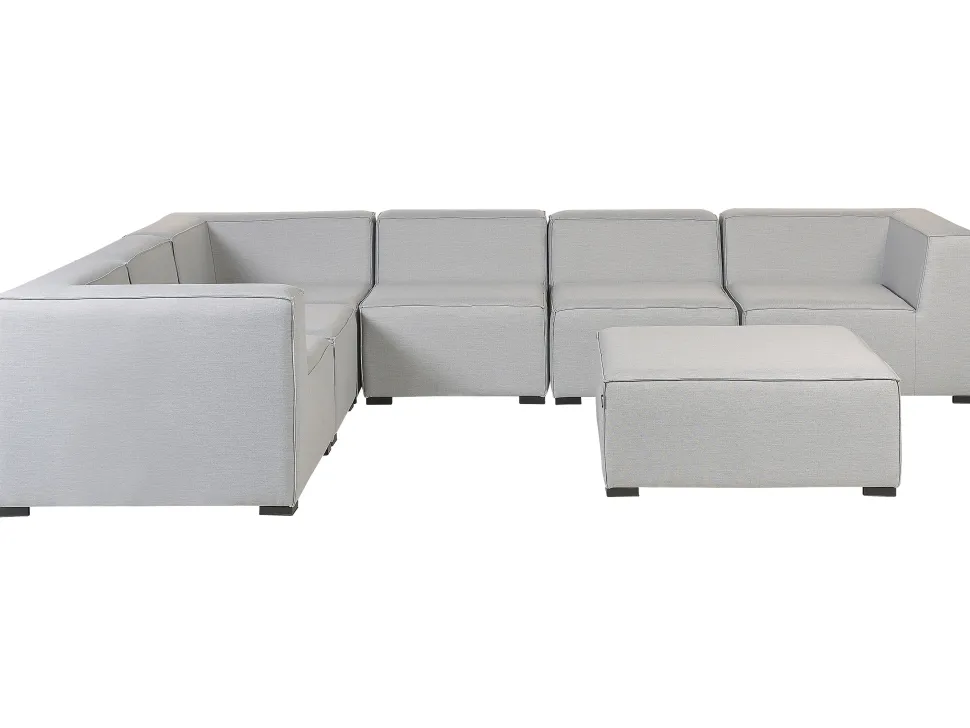 Sofa De Canto Modular 7 Lugares A Esquerda E Repousa-Pes Em Tecido Cinzento Claro Arezzo