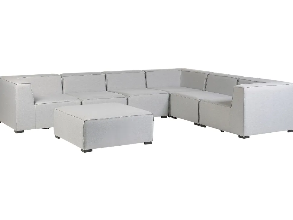 Sofa De Canto Modular 7 Lugares A Esquerda E Repousa-Pes Em Tecido Cinzento Claro Arezzo