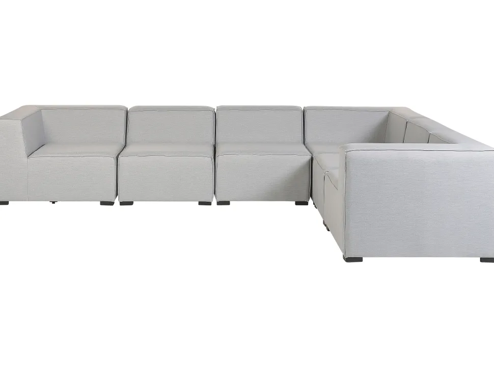 Sofa De Canto Modular 7 Lugares A Esquerda E Repousa-Pes Em Tecido Cinzento Claro Arezzo