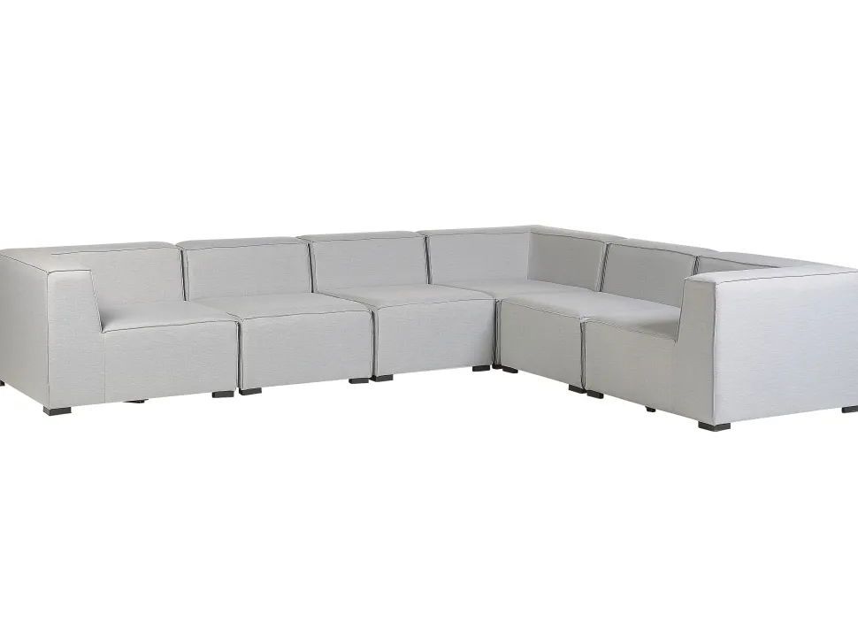 Sofa De Canto Modular 7 Lugares A Esquerda E Repousa-Pes Em Tecido Cinzento Claro Arezzo