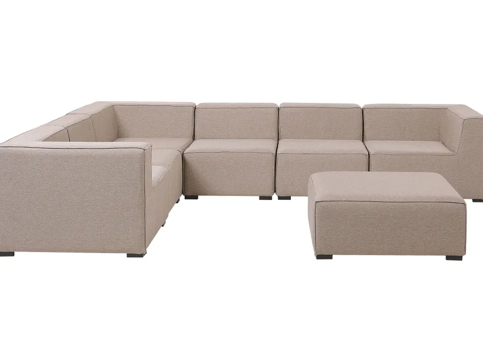 Sofa De Canto Modular 7 Lugares A Direita Com Repousa Pes Em Tecido Creme Arezzo