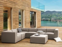 Sofa De Canto Modular 7 Lugares A Direita Com Repousa Pes Em Tecido Creme Arezzo