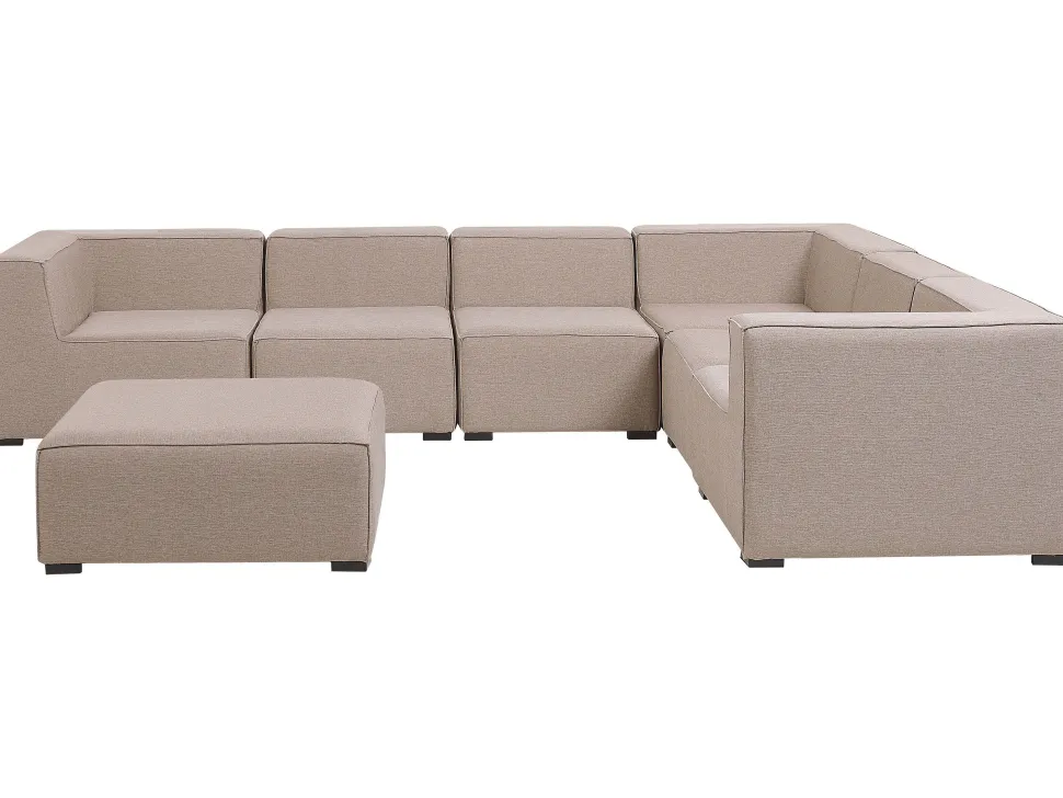 Sofa De Canto Modular 7 Lugares A Direita Com Repousa Pes Em Tecido Creme Arezzo