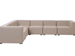 Sofa De Canto Modular 7 Lugares A Direita Com Repousa Pes Em Tecido Creme Arezzo