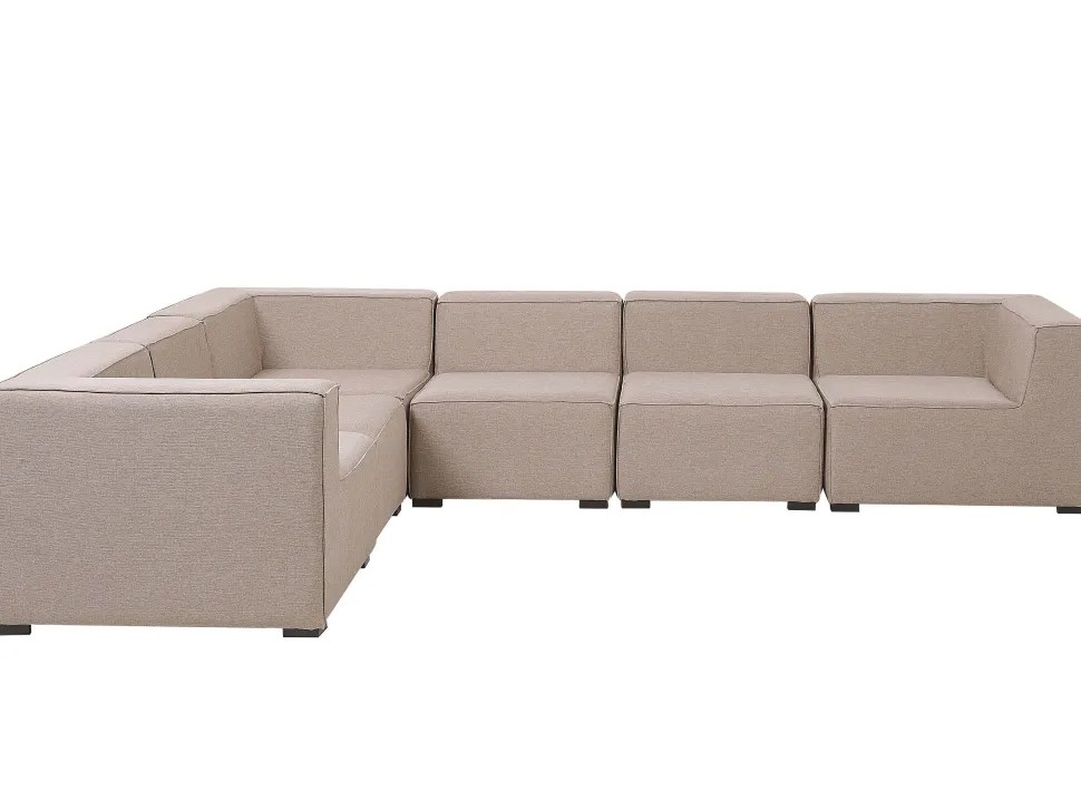 Sofa De Canto Modular 7 Lugares A Direita Com Repousa Pes Em Tecido Creme Arezzo