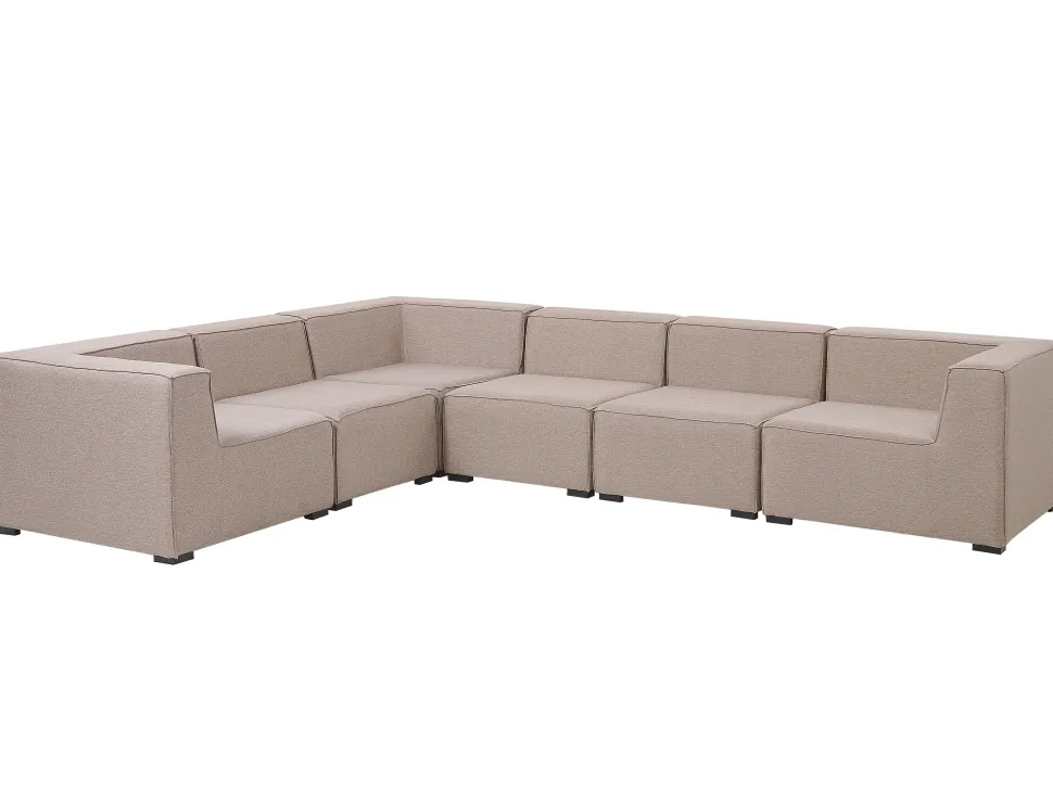 Sofa De Canto Modular 7 Lugares A Direita Com Repousa Pes Em Tecido Creme Arezzo