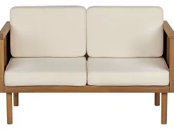 Sofa De Jardim De 2 Lugares Em Madeira De Acacia Com Almofadas Brancas Baratti