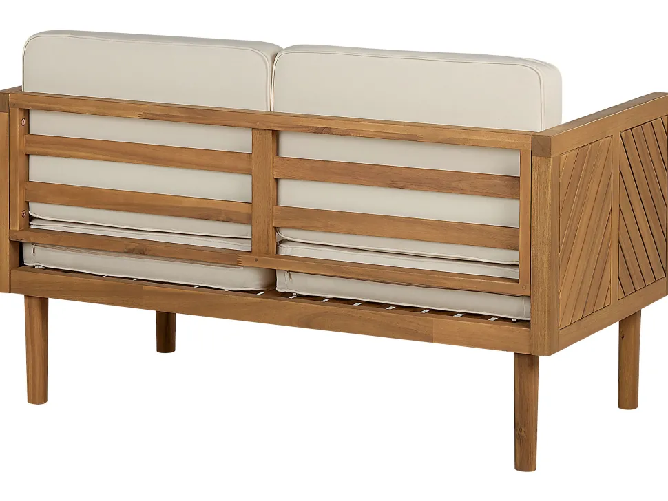Sofa De Jardim De 2 Lugares Em Madeira De Acacia Com Almofadas Brancas Baratti