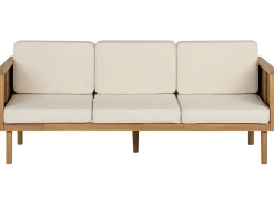 Sofa De Jardim De 3 Lugares Em Madeira De Acacia Com Almofadas Brancas Baratti
