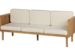 Sofa De Jardim De 3 Lugares Em Madeira De Acacia Com Almofadas Brancas Baratti