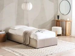 Sommier De Solteiro Com Arrumação Em Tecido Creme 90 X 200 Cm Dinan