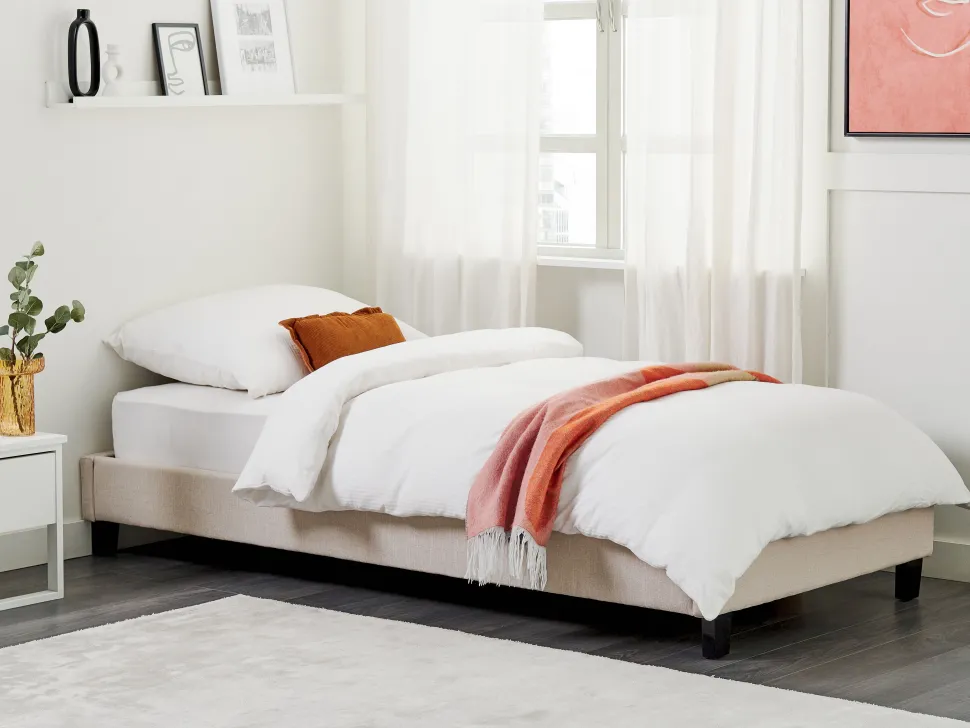 Sommier De Solteiro Em Tecido Creme 90 X 200 Cm Roanne