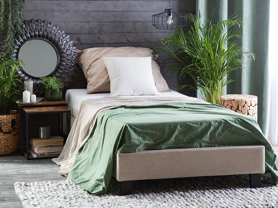 Sommier De Solteiro Em Tecido Creme 90 X 200 Cm Roanne