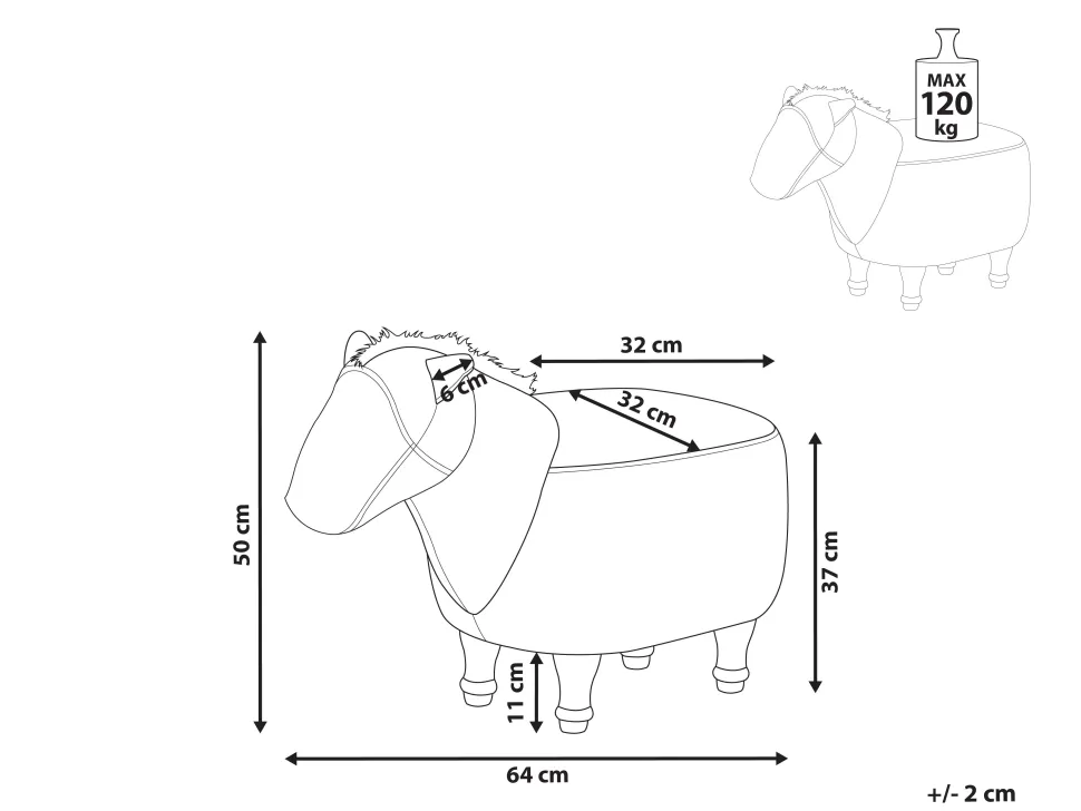 Tamborete Animal Em Pele Sintetica Castanha Horse