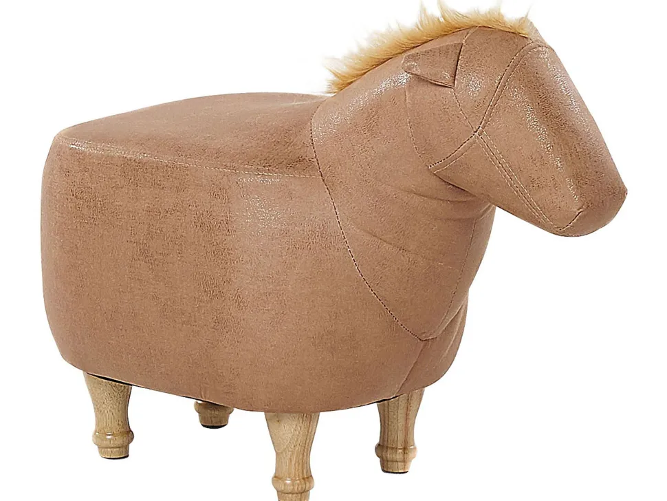 Tamborete Animal Em Pele Sintetica Cor De Areia Horse
