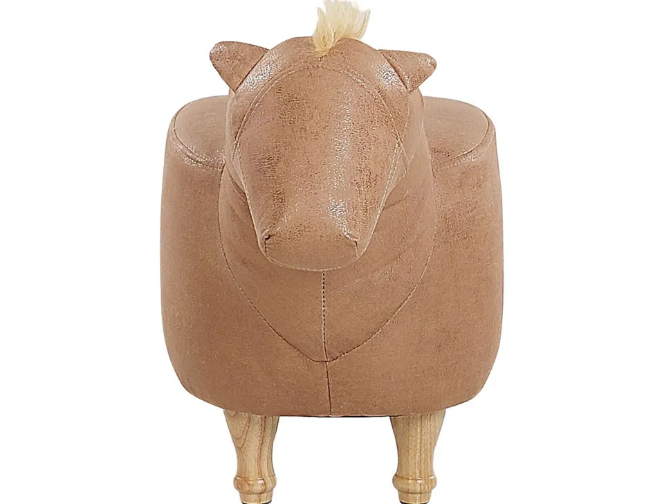Tamborete Animal Em Pele Sintetica Cor De Areia Horse