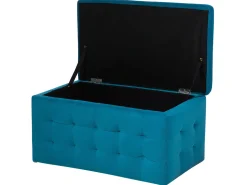 Tamborete Com Arrumação Em Veludo Azul Turquesa 72 X 42 Cm Michigan