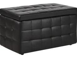 Tamborete Com Arrumação Em Pele Sintetica Preta 72 X 42 Cm Michigan