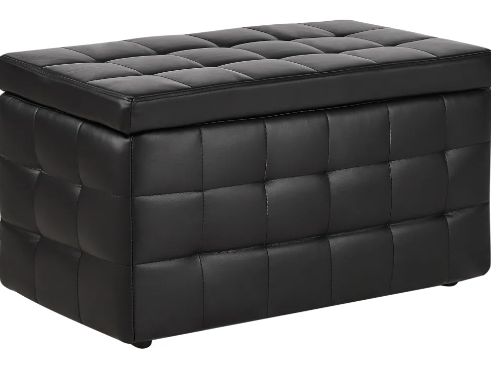 Tamborete Com Arrumação Em Pele Sintetica Preta 72 X 42 Cm Michigan