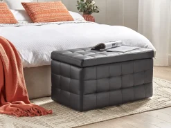 Tamborete Com Arrumação Em Pele Sintetica Preta 72 X 42 Cm Michigan