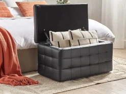 Tamborete Com Arrumação Em Pele Sintetica Preta 72 X 42 Cm Michigan