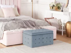 Tamborete Com Arrumação Em Veludo Cinzento 72 X 42 Cm Michigan