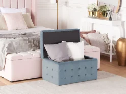 Tamborete Com Arrumação Em Veludo Cinzento 72 X 42 Cm Michigan