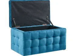 Tamborete Com Arrumação Em Veludo Azul Escuro 72 X 42 Cm Michigan