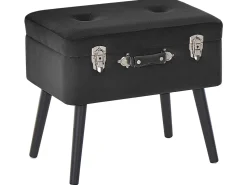 Tamborete Com Arrumação Em Veludo Preto Mallard