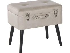 Tamborete Com Arrumação Em Pele Sintetica Creme Mallard