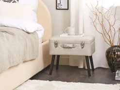 Tamborete Com Arrumação Em Pele Sintetica Creme Mallard