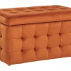 Tamborete Com Arrumação Em Veludo Laranja 72 X 42 Cm Michigan