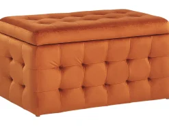 Tamborete Com Arrumação Em Veludo Laranja 72 X 42 Cm Michigan