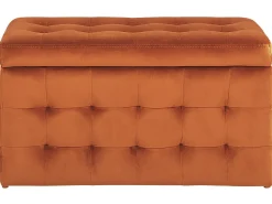 Tamborete Com Arrumação Em Veludo Laranja 72 X 42 Cm Michigan